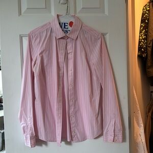 Nautica pink blouse with white stripes; non-iron